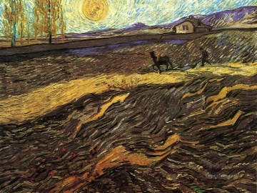  Field Art - Enclosed Field with Ploughman Vincent van Gogh
